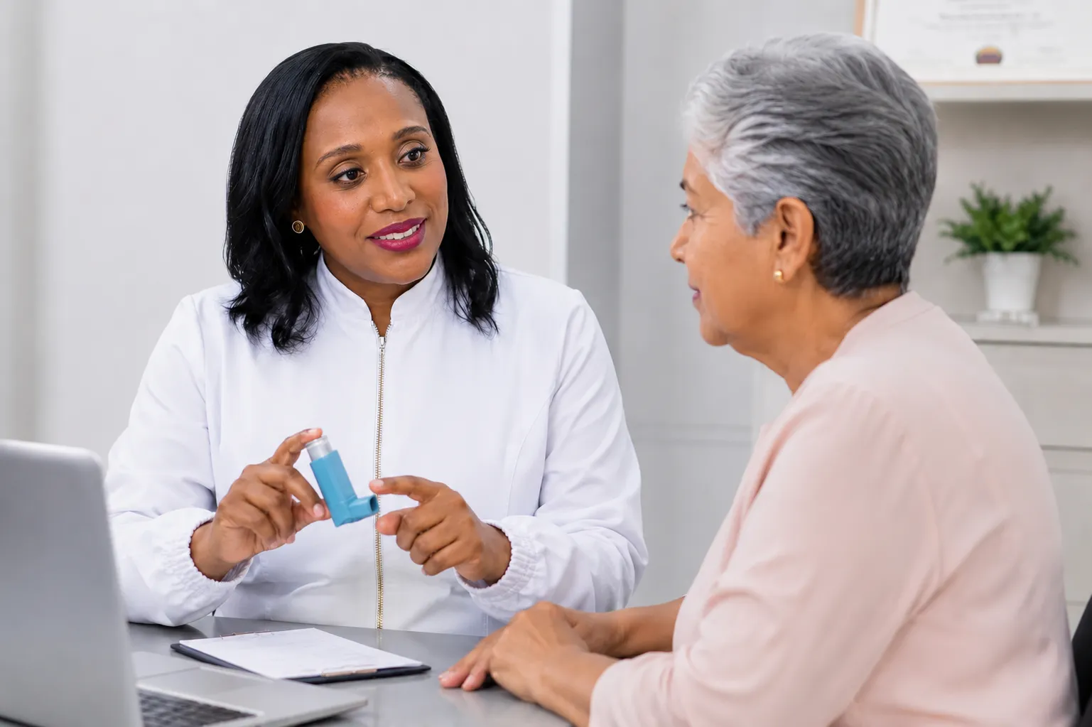 Dra. Martha Sofía Sánchez evaluando paciente con enfermedad respiratoria